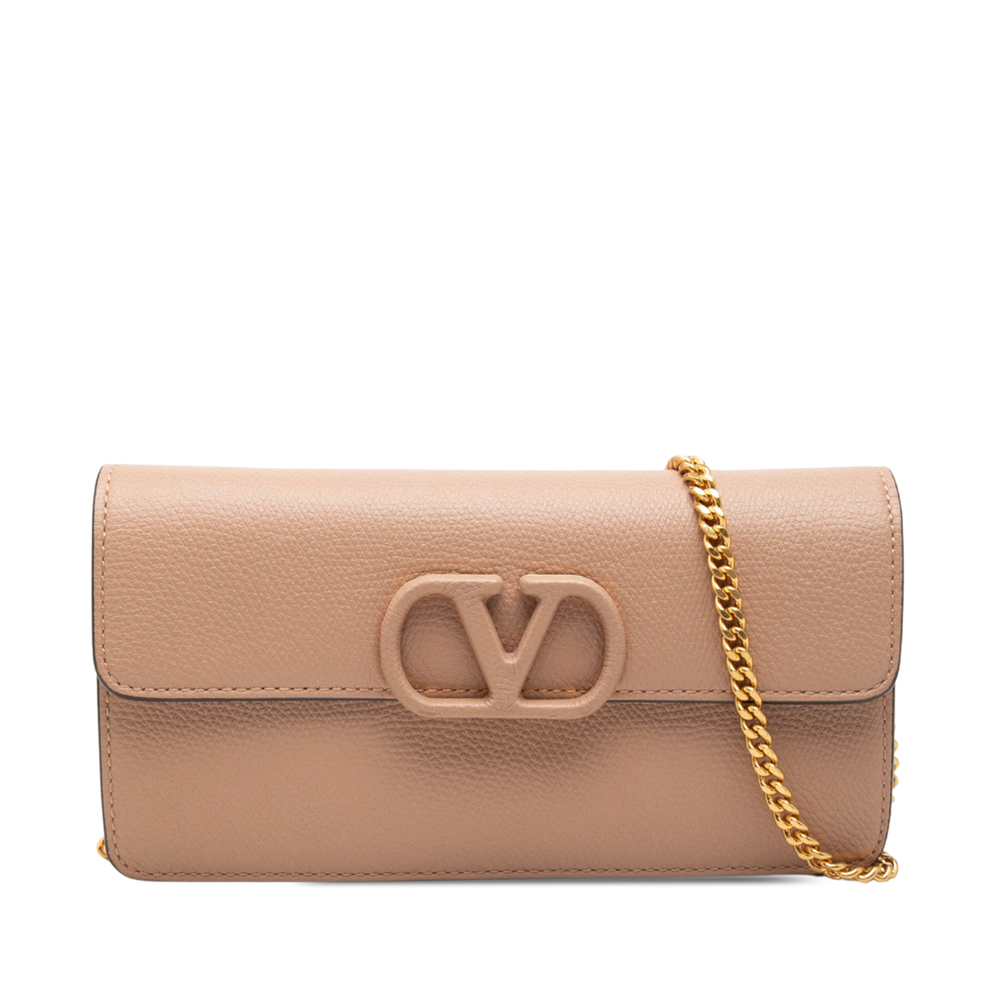 Pre-Loved Valentino Grainy Calfskin VLogo Wallet on Chain